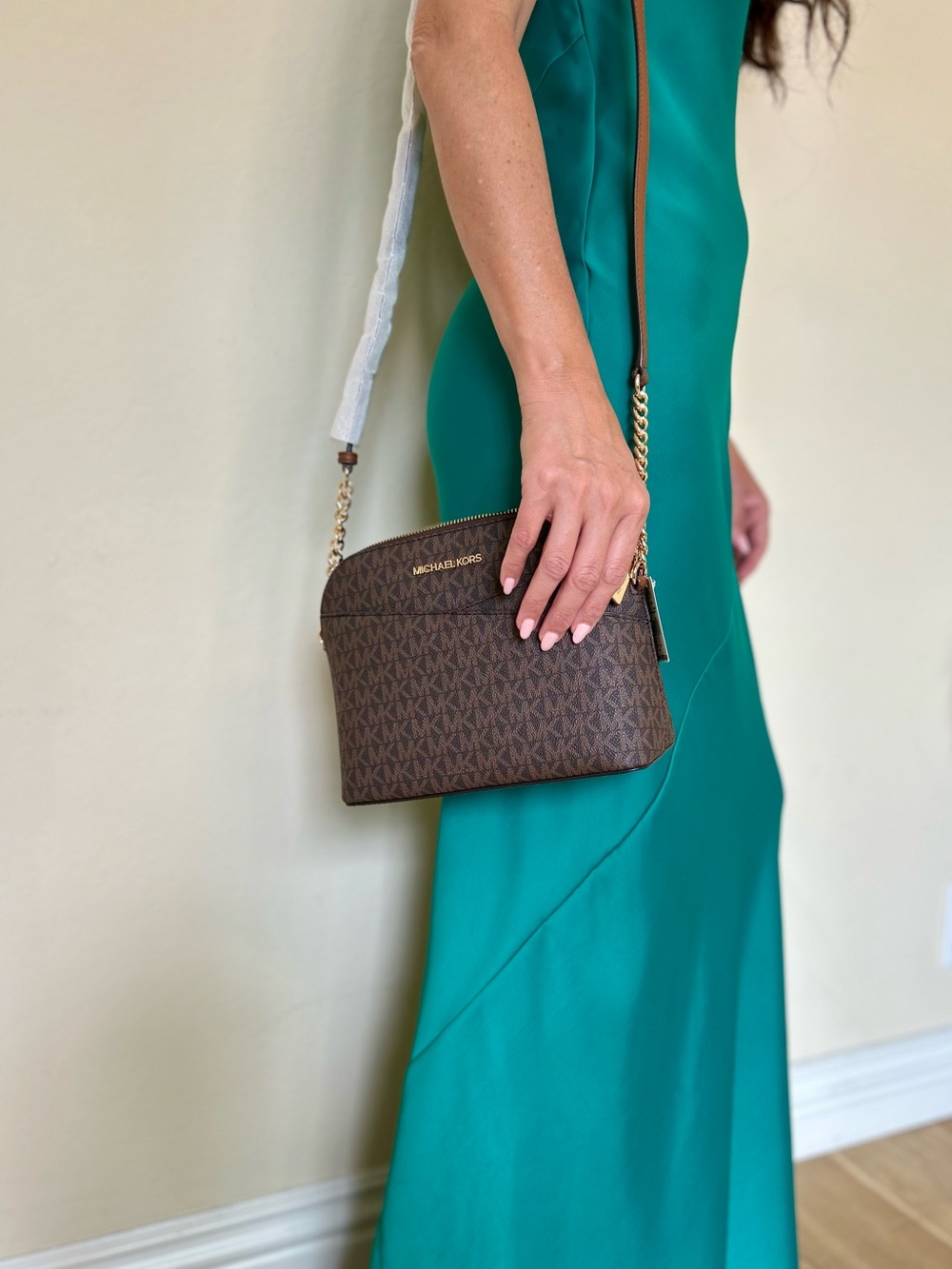 Michael Kors Brown MK Logo Crossbody with Gold Hardware